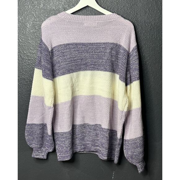 Zenana Lilac/Multi Colorblock Balloon Sleeve Knit Sweater Women's Large NWOT - Picture 4 of 8
